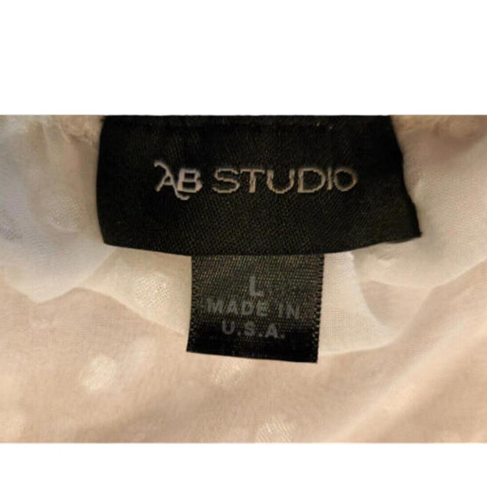 AB Studio Women's Size Large White Sheer Textured Polka Dot Blouse - Picture 4 of 6